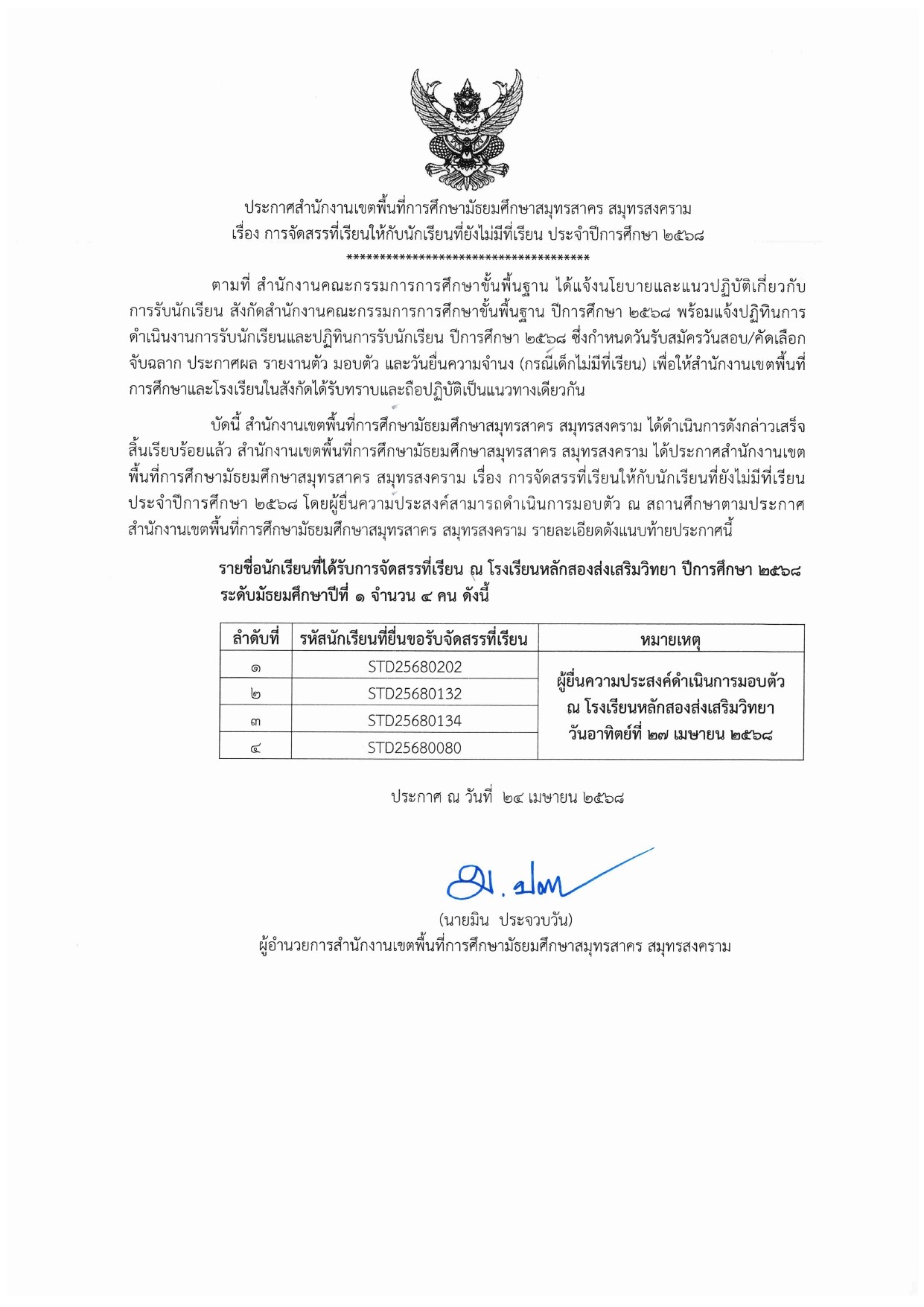 LINE ALBUM ไฟล์รูปประกาศจัดสรรที่เรียน 250424 16
